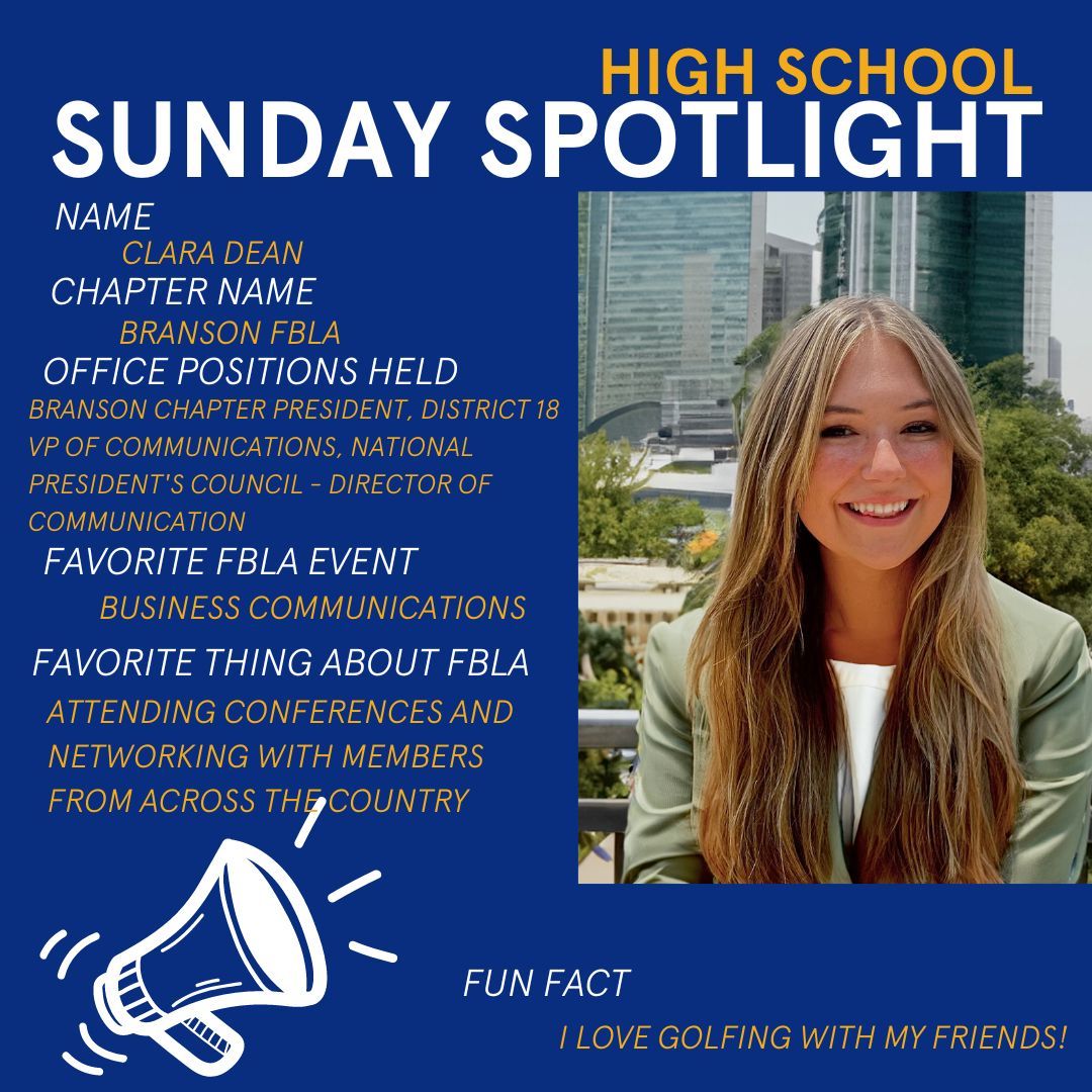 This Sunday, our Spotlight is on Clara from Branson FBLA! Congratulations! 🎊🎉