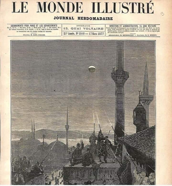 #İstanbul'da gerçekleşen ay tutulması sırasında caminin kubbesine çıkıp Ay'a ateş eden #Osmanlı askerleri. 
Olay, Le Monde İllustre gazetesi tarafından haber yapılmış, 17 Mart 1877. (Lokman Cerrah)

#25martaytutulması