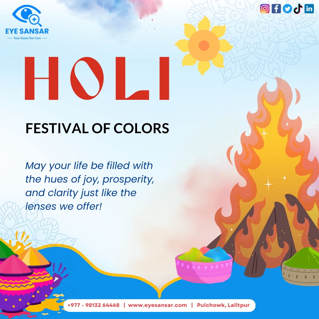 May the flames of Holi Ka Dahan brighten your spirits and the protection of your eyes guide you through the festivities!

#eyesansar #holi #happyholi #holifestivalofcolours #eyewear #fashionableeyewear #luxuaryeyewear #smokefreeeye #eyehealth #lalitpur #kathmandu #nepal