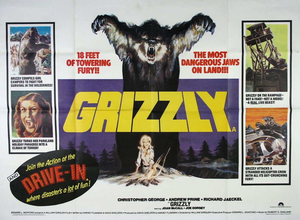 UK film poster for #WilliamGirdler's #Grizzly (1976) #ChristopherGeorge #AndrewPrine #RichardJaeckel