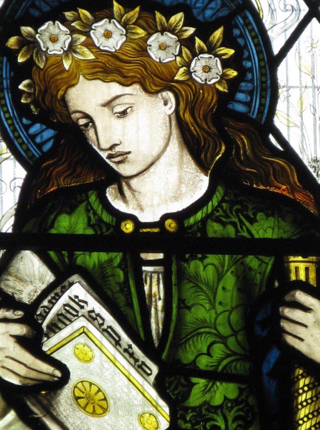 Celebrating the #birthday of a truly inspiring designer #WilliamMorris! Originally for embroidery, his St Catherine was adapted for #StainedGlass made 1877 by Morris & Company for St Helen's, Welton, Yorkshire @WmMorrisSocUK @wmsc_ca @WmMorrisSocUK @thevicsoc @PreRaphSoc @TheCCT