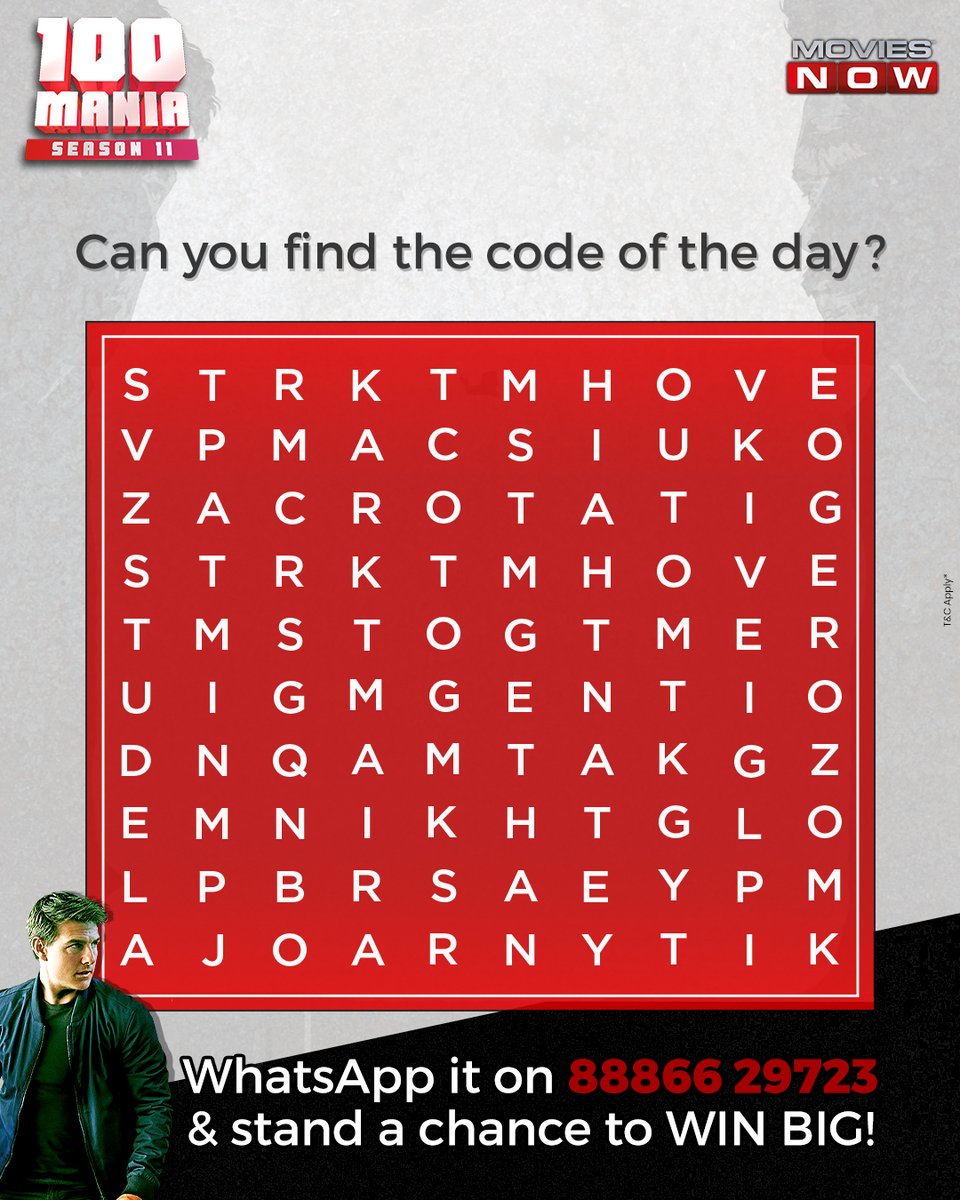 Hint: ____ Hunt. 👀 Watch ‘Mission: Impossible - Fallout’ tonight at 8:45 PM on Movies Now, spot and WhatsApp the code on 88866 29723 for a chance to win amazing prizes! 💯