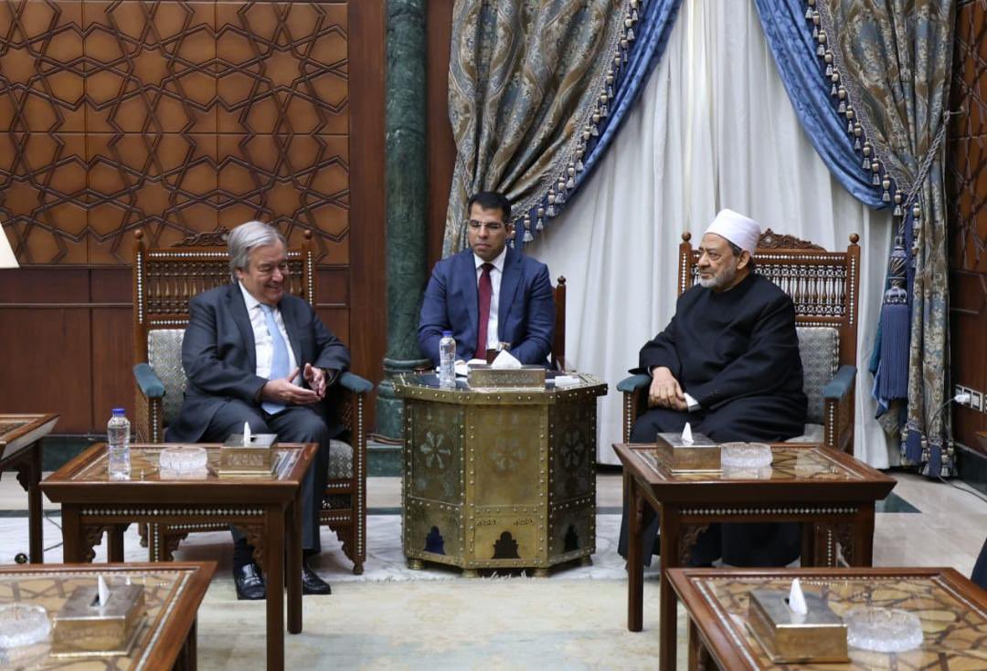 This afternoon, the Grand Imam of Al-Azhar and Chairman of the Muslim Council of Elders welcomed the UNSG at Al-Azhar in Cairo. Their meeting, occurring just days after the UNSG's widely praised message condemning Islamophobia, brought together two great leaders serving humanity.