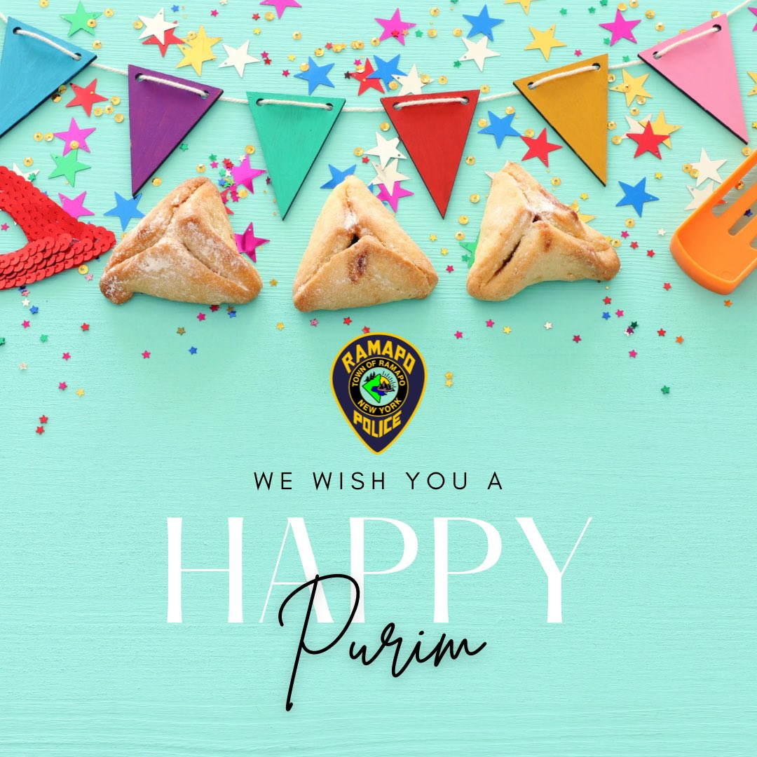 Ramapo_PD's tweet photo. 🎉 Happy Purim to all who celebrate from the Ramapo Police Department! Wishing everyone a safe and festive celebration! #Purim #RamapoPD 🎭🕎 https://t.co/aIucKYdB2G