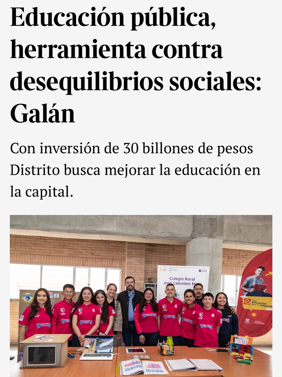 Educacionbogota's tweet photo. 🗞️En esta nota de @ElNuevoSiglo te contamos cómo beneficiaremos a casi 800.000 estudiantes con el 100 % de la matrícula estudiantil en @Bogota 

¡#UnaEducaciónQueTeResponde con el fortalecimiento de la calidad educativa de la ciudad! 👇

https://t.co/n0vJx1GLBk https://t.co/q3SQjIb0Y3