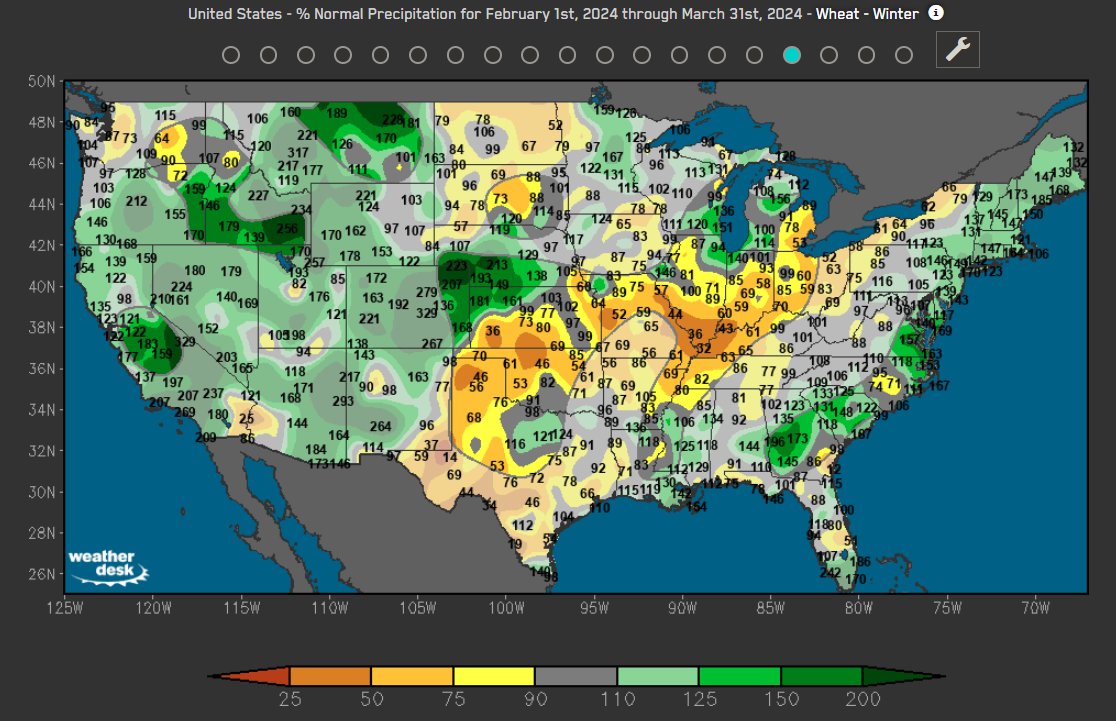 TheAgStrategy's tweet photo. 🚨🌾HRW belt alert!! Two dry months and counting. April showers better make a comeback. Without it, expect a sharp U-turn in production forecasts. #wheat #oatt #Agtwitter #Agwx https://t.co/c7s1uCbhhw