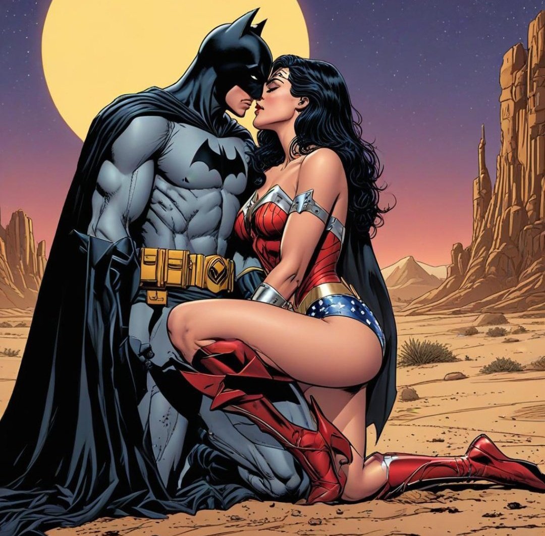 #Batman and #WonderWoman! Together, they are an unstoppable force for good. #WonderBat, Their love story becomes a symbol of hope, proving even the most guarded hearts can find connection and love. #WonderBatForever #PowerCouple #TrueLove #AIart