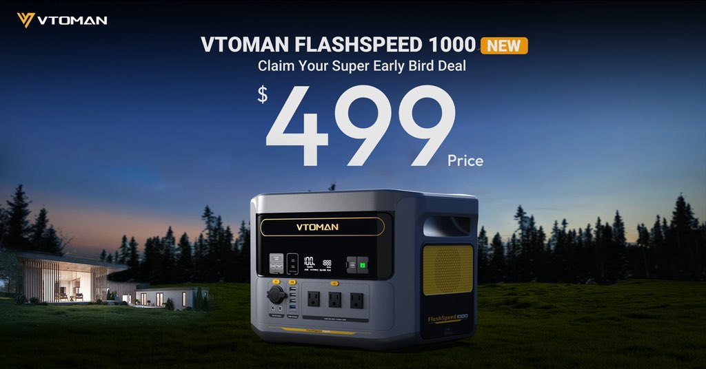 🚀⚡️SAVE $500! Get VTOMAN FlashSpeed 1000 for $499! 💡828Wh, 💼1000W output, 🛡️LiFePO4 tech. Charge in 70 mins! 🌞Solar/🚗Car/AC charge. Ideal for outages & adventure! [#PowerUp](vtoman.com/products/flash…)💪 #VTOMAN #EnergyResilience🔌🌱