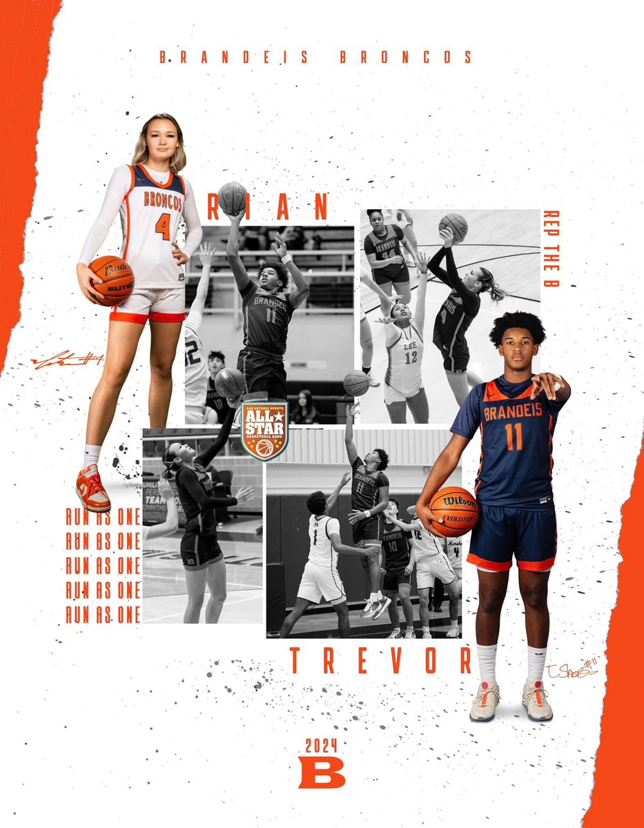 Come out to Northside Sports Gym tonight to watch Rian and Trevor #RepTheB one more time in the San Antonio Sports All-Star Basketball Game 💙🏀🧡. Girls tip-off at 6:00 pm, followed by the boys. See you there! 📸credit: @robinjansky @geriberger08 @CBruce_Sr @BroncosBrandeis