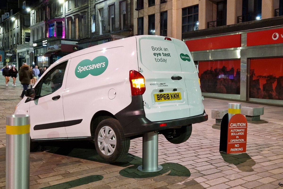 NEW: Everyone's making the same joke after this van got stuck on a bollard in Edinburgh – right next to a clear warning sign Image: SWNS/Aidan McNelis