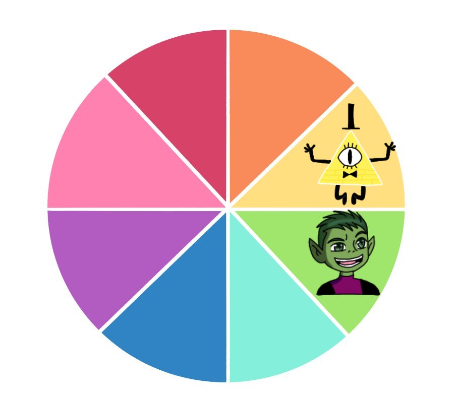 Colour wheel art!

Pls give me a character for teal/blue-green

#colourhweelart #BillChiper #Beastboy