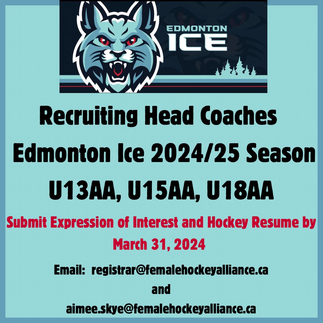 As we start wrapping up 2023/24, we start preparing for 2024/25.  See below⬇️

<a href="/OfficialEFHA/">Edmonton Female Hockey Alliance</a>  <a href="/playhockeyedm/">Hockey Edmonton</a>  <a href="/HockeyAlberta/">Hockey Alberta</a> @EGHA_hockey <a href="/U15AAPandas/">EdmontonU15Pandas</a> <a href="/EdmFemaleAC/">EFAC Pandas Hockey</a> #weareefha #efharoar  #efhaice