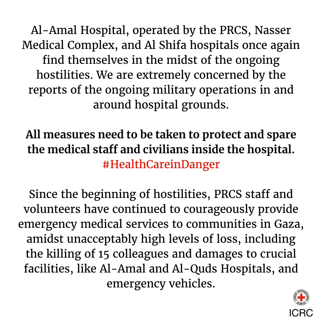 We are devastated by the news that Ameer Sobhi Abu Aysha, a @PalestineRCS volunteer working in Al-Amal hospital in Khan Younis, was killed today. Our sincere condolences to his family, loved ones and colleagues. #NotATarget.