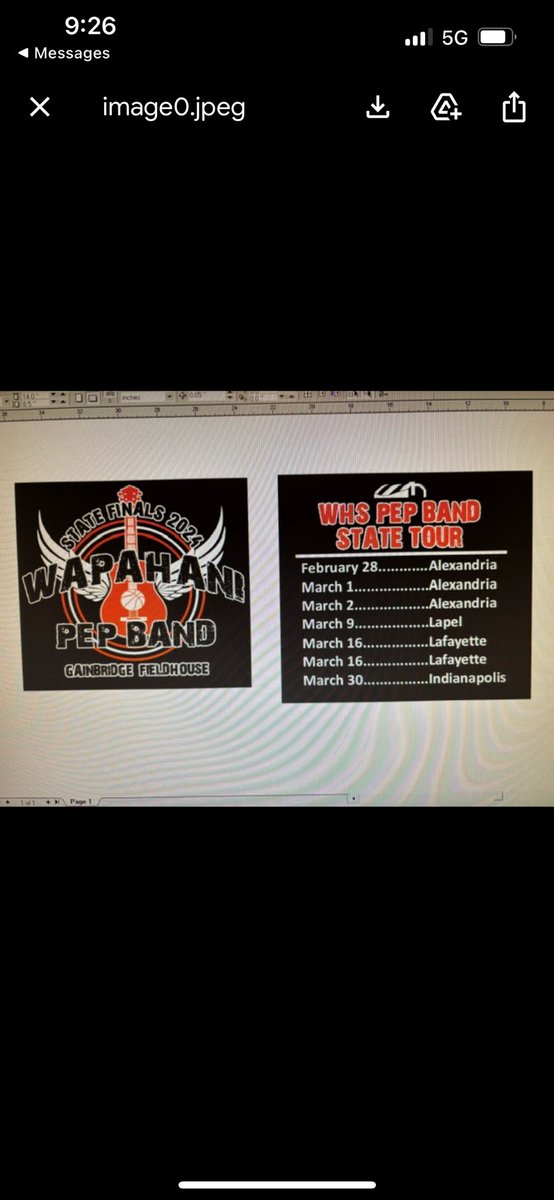 The WHS Pep Band is excited for State Saturday!  We are rehearsing Friday at 1:00 and departing WHS Saturday at 10:00 a.m.  Here are the front and back designs for our shirts being printed this week.  Thank you for the donations at Semi-State that helped buy them!!