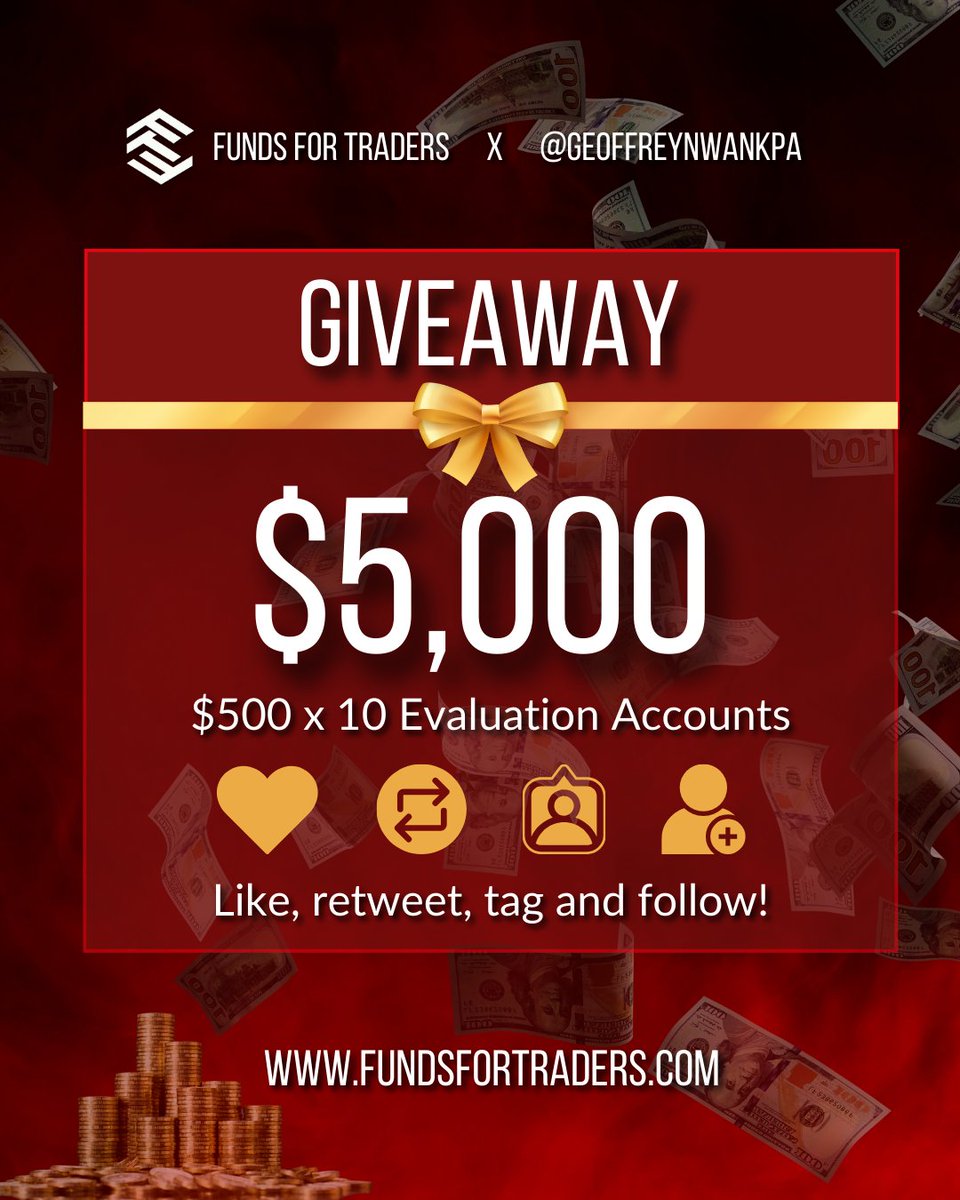 Geoffrey Nwankpa (@geoffreynwankpa) on Twitter photo 10 x $500 (2-step) accounts
Steps to participate
1) Follow <a href="/GeoffreyNwankpa/">Geoffrey Nwankpa</a>, <a href="/fundsfortraders/">Funds For Traders</a> @TradeMeneer
2) Join Fundsfortraders discord
discord.gg/fundsfortraders
3) Also follow @PhelmsFX
<a href="/limitless_pips/">Sβ</a> and <a href="/josh__ekwunife/">BigJosh</a>
4) Repost and tag 4 friends
Ends in 48 hrs 10 x $500 (2-step) accounts
Steps to participate
1) Follow <a href="/GeoffreyNwankpa/">Geoffrey Nwankpa</a>, <a href="/fundsfortraders/">Funds For Traders</a> @TradeMeneer
2) Join Fundsfortraders discord
discord.gg/fundsfortraders
3) Also follow @PhelmsFX
<a href="/limitless_pips/">Sβ</a> and <a href="/josh__ekwunife/">BigJosh</a>
4) Repost and tag 4 friends
Ends in 48 hrs