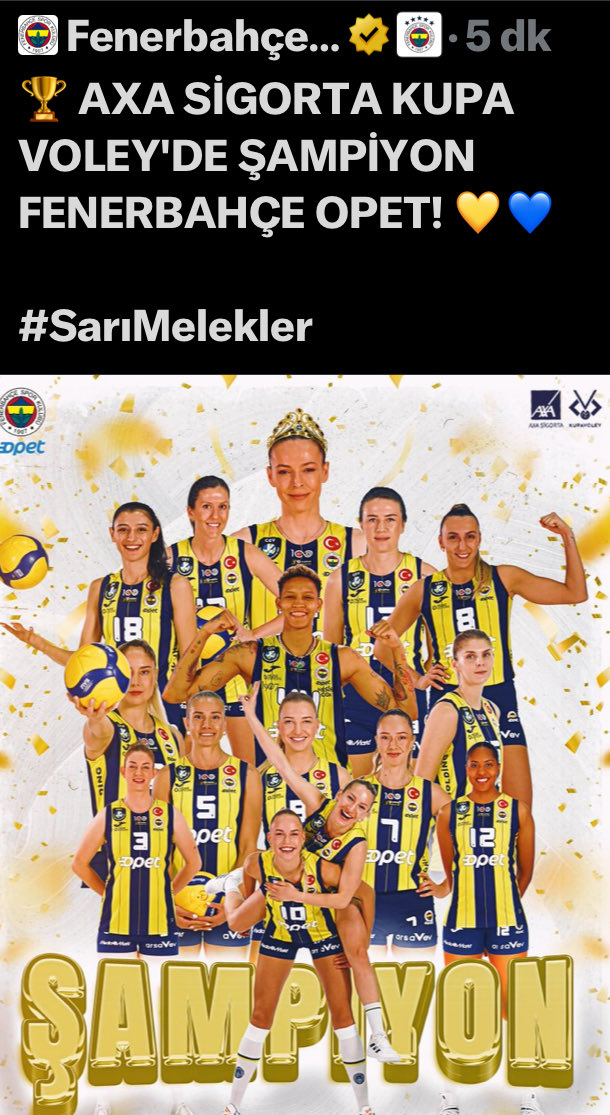Alper_bal77's tweet photo. Türkiyenin TEK spor kulübü tebrikler #sarımelekler https://t.co/XmRThIItyQ