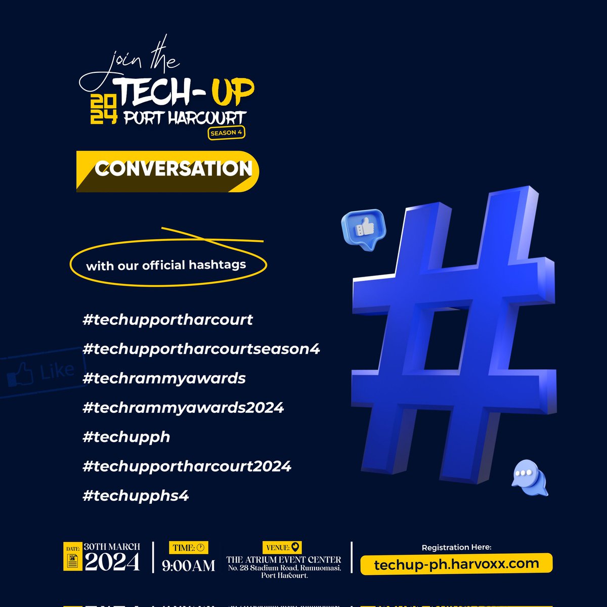 HarvoxxH's tweet photo. It's finally the week of TechUp Port Harcourt - Season 4 💃💃

And the countdown has begun. We so excited 😭😭

Don't miss out on the fun and conversations
It's going to be different topic and galore

Don't miss the highlights for the couple of weeks coming

#FRAGER #sundayvibes https://t.co/k1uihdYVND