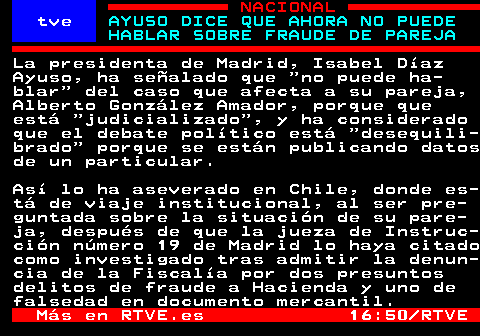 bit.ly/3QqZfB4

AYUSO DICE QUE AHORA NO PUEDE HABLAR SOBRE FRAUDE DE PAREJA

#IsabelDíazAyuso #AlbertoGonzálezAmador #CasoJudicializado #Madrid #FraudeHacienda #FalsedadDocumental
⌚ 17:21