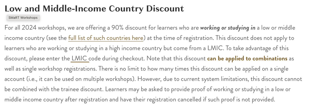 Last year we instituted Low/Middle Income Country LMIC) Pricing for Pitt Methods.🌍

Despite our efforts, very few LMIC scholars signed up.

Now as smart-workshops.com, we aim to do more and offer a steeper discount (90% off).

Please RT or share with LMIC colleagues! 🙏
