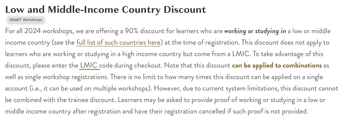 Last year we instituted Low/Middle Income Country LMIC) Pricing for Pitt Methods.🌍 Despite our efforts, very few LMIC scholars signed up. Now as smart-workshops.com, we aim to do more and offer a steeper discount (90% off). Please RT or share with LMIC colleagues! 🙏