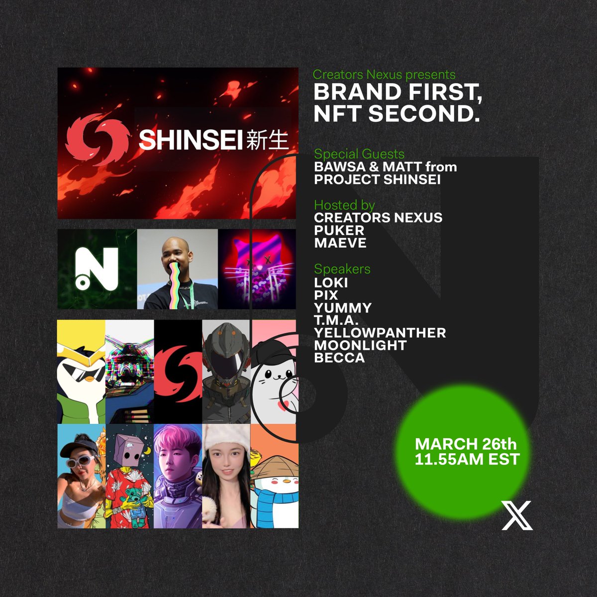 Nexus is excited to present: 'Brand First, NFT Second. How Does It Benefit the Holders?' Special Guests: @ProjectShinsei @nftbawsa @mattlopez313 👇 Set your reminder!