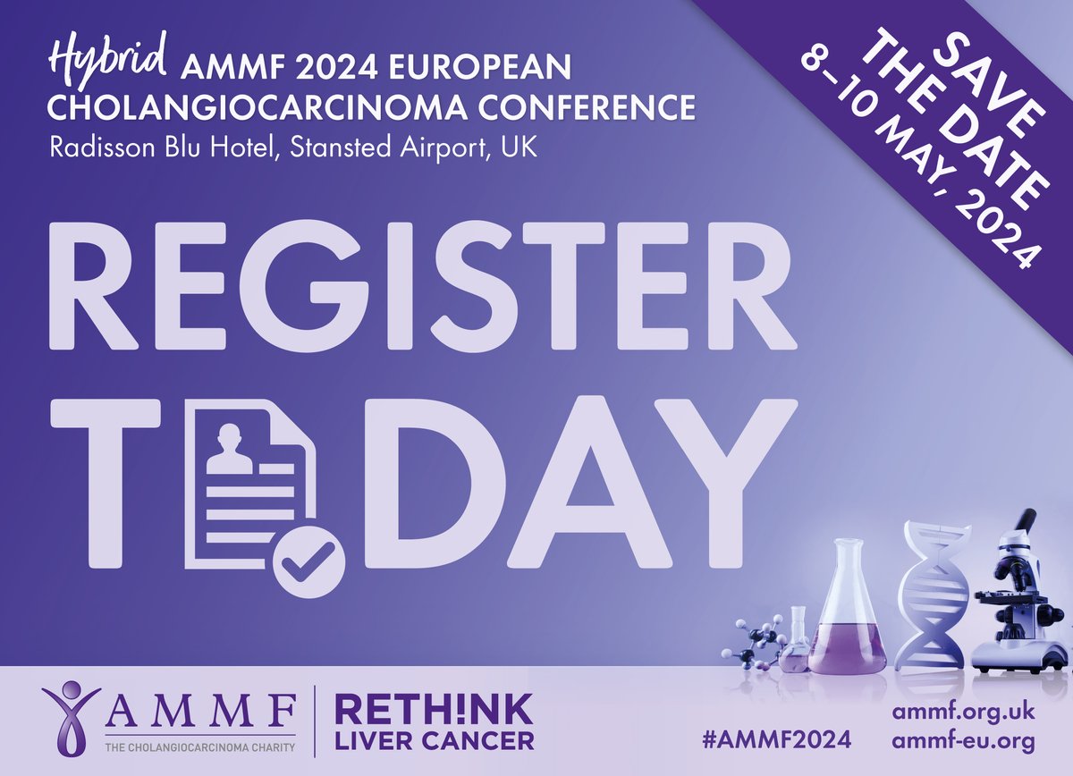 Register today for AMMF’s Hybrid 2024 European Cholangiocarcinoma Conference! Join us to learn about the challenges faced and advances made in our understanding of CCA: ammf.org.uk/ammf-conferenc… #cholangiocarcinoma #AMMF2024 #LiverTwitter