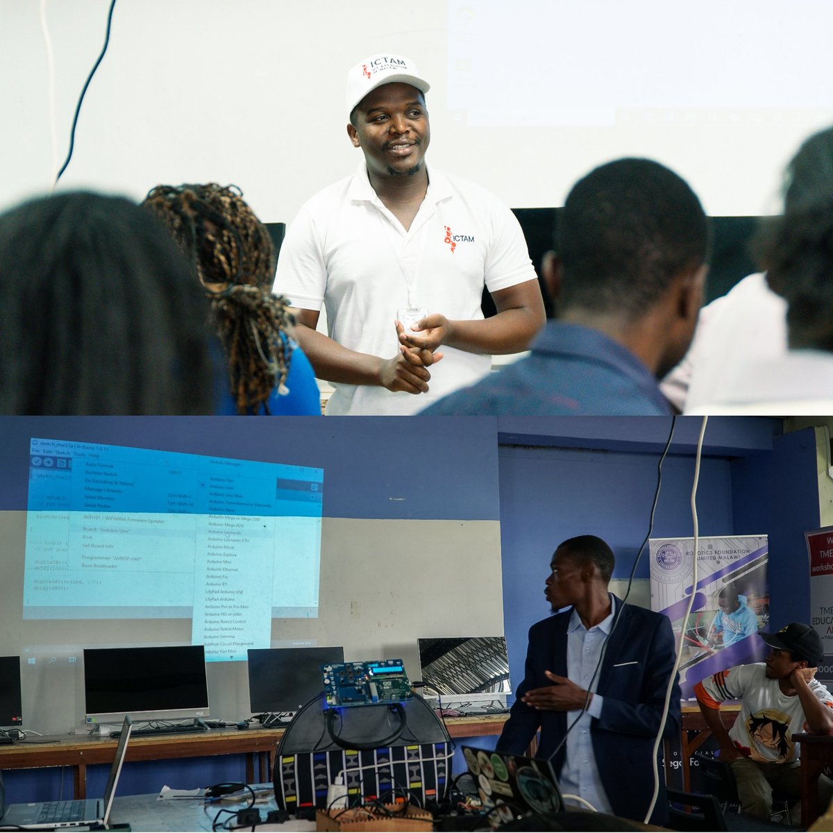 RoboticsMalawi's tweet image. We Celebrated #ArduinoDay2024 in style yesterday with an amazing lineup of events! From inspiring speakers Yusuf Chimole and Sanga Kachema to exciting #Arduino project #exhibitions engaging #workshops and a thrilling #hackathon it was a day filled with #innovation and creativity!