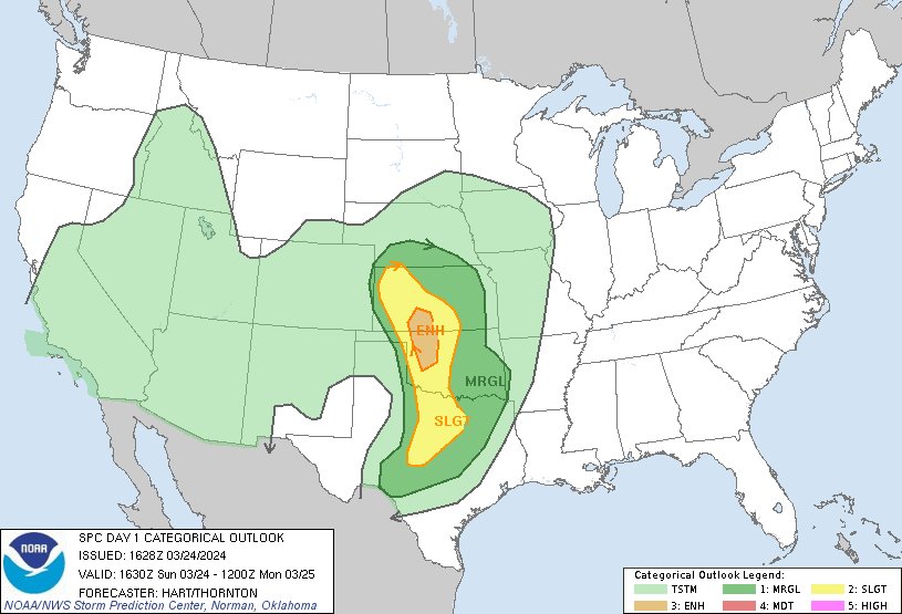11:30am CDT #SPC Day1 Outlook Enhanced Risk: this afternoon and early ...