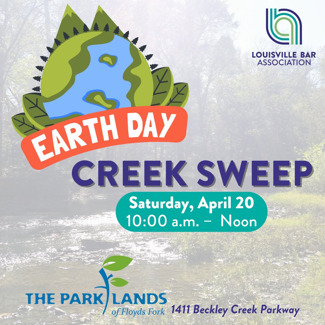 Louisville Bar Assoc (@loubarassoc) on Twitter photo Celebrate Community Service Month and Earth Day by participating in a waterway cleanup at The Parklands of Floyds Fork! 🌍Questions? Contact Lisa Anspach at lanspach@loubar.org. Register now: bit.ly/4crpZtJ
#CommunityServiceMonth #EarthDay #VolunteerCleanup Celebrate Community Service Month and Earth Day by participating in a waterway cleanup at The Parklands of Floyds Fork! 🌍Questions? Contact Lisa Anspach at lanspach@loubar.org. Register now: bit.ly/4crpZtJ
#CommunityServiceMonth #EarthDay #VolunteerCleanup