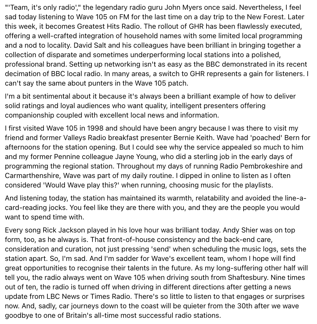 Wave goodbye... to a brilliant station, and one of commercial radio's proud success stories.