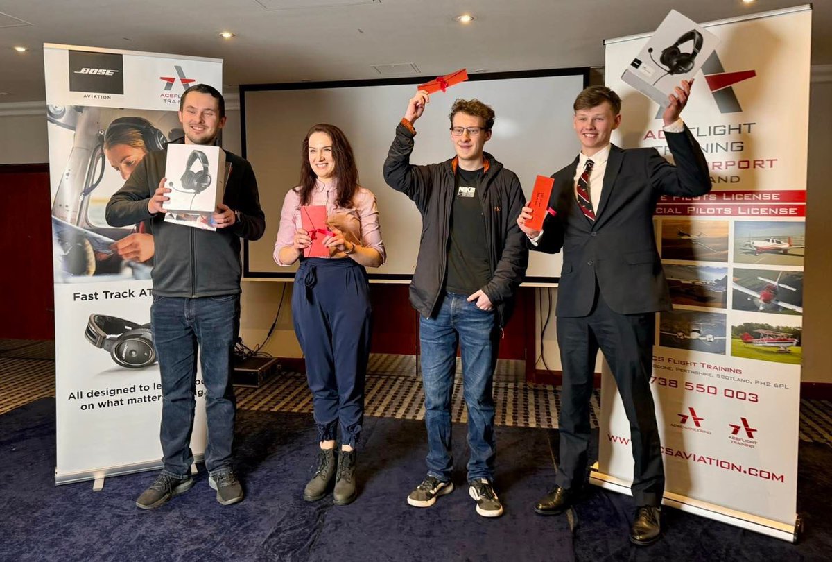 Winning the @BoseAviation Scholarship of 10 flight training hours in a new @tecnam aircraft, Bose A30 Aviation Headset and ACS Flight Training Membership are Patrick Lewis and William Johnson. Runners-up awards went to Elwira Campbell and Paul Kernachan! Congratulations 👏