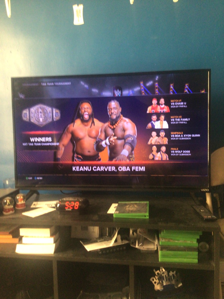 ChrisOst6's tweet photo. Sooo I did a thing in, #WWE2K24 

We have NEW NXT Tag Team Champions!

Keanu Carver &amp; Oba Femi!

@KingEmpire345 https://t.co/4Ox1XF4qDf