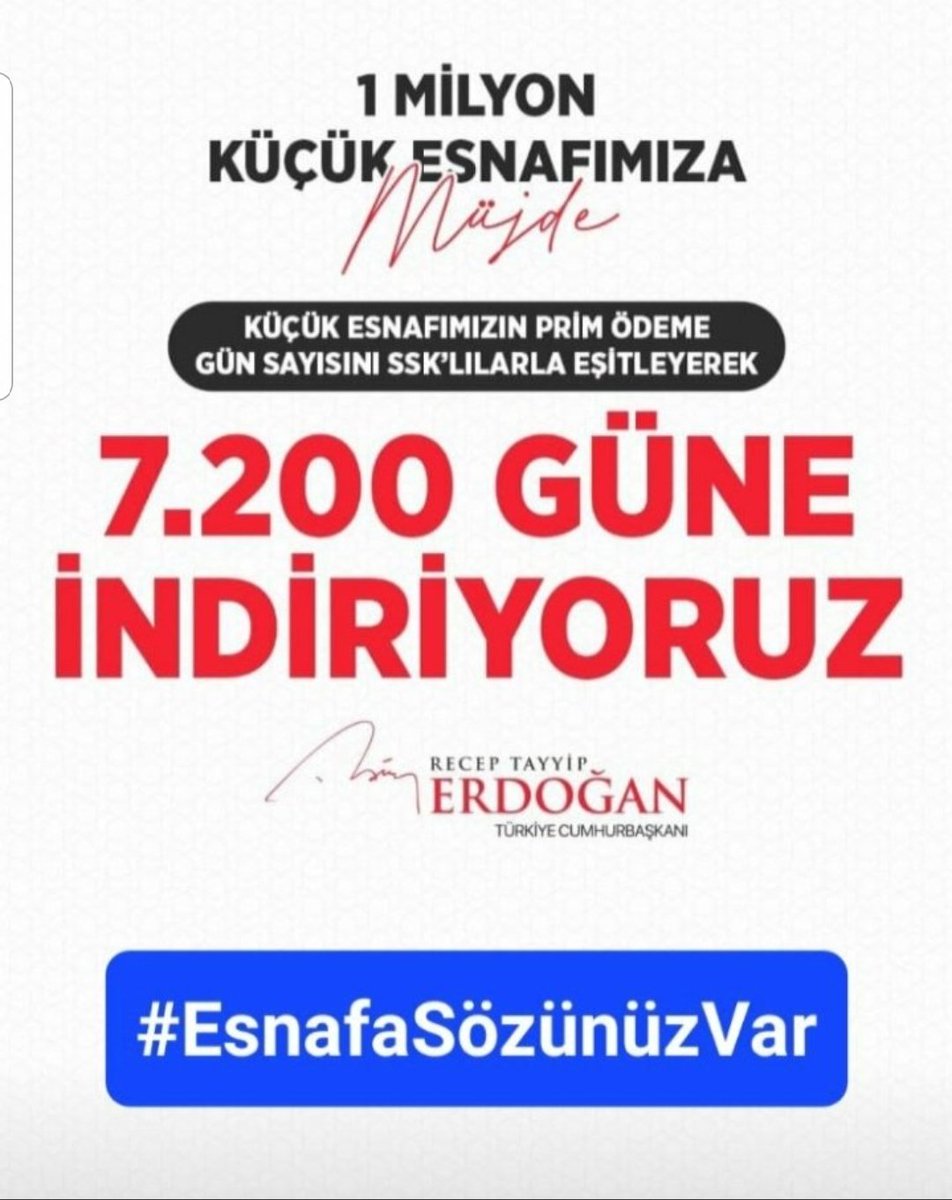 ESNAF , ÇİFTÇİ
Bu sizin SEÇİMİNİZ
PRİM ESİTLEME sözü
Tutulmadı

<a href="/RTErdogan/">Recep Tayyip Erdoğan</a>
<a href="/_cevdetyilmaz/">Cevdet Yılmaz</a>
<a href="/efkanala/">Efkan Âlâ</a>
<a href="/erkankandemir/">Erkan Kandemir</a>
<a href="/isikhanvedat/">Prof. Dr. Vedat Işıkhan</a>
<a href="/avabdullahguler/">Abdullah Güler</a>
<a href="/akbasogluemin/">Av. M.Emin AKBAŞOĞLU 🇹🇷</a>
<a href="/AvOzlemZengin/">Av. Özlem Zengin 🇹🇷</a>
<a href="/drbetulsayan/">Dr.Betül Sayan Kaya 🇹🇷</a>
<a href="/halktvcomtr/">Halk TV</a>
<a href="/tv100/">TV100</a> <a href="/nowhaber/">NOW HABER</a>
<a href="/HaberturkTV/">Habertürk TV</a> 
<a href="/szctelevizyonu/">SÖZCÜ Televizyonu</a>
#EmeklilikteBagkuraTakılanlar