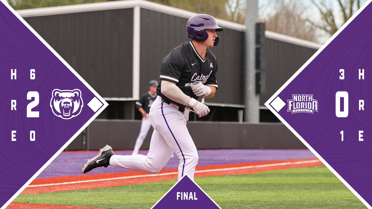 BEARS WIN GAME & SERIES!!! Mason Griffin nails down a 2-0 win over UNF to sweep the DH and win series 2-1. Sturgeon/Shipley 2 hits each, Shipley/Leonard with RBIs. #BearClawsUp x #FightFinishFaith