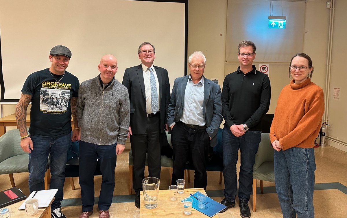 Panelists <a href="/ThorotonSociety/">Thoroton Society</a> event, 'The Legacy &amp; Lessons of the 1984-85 Miners Strike in Nottinghamshire' on its 40th anniversary, left to right Ken Bonsall, David Amos <a href="/MuBuMiner/">David Amos</a> <a href="/johnbhess/">John Hess</a> (Chair) <a href="/RobertGildea/">Robert Gildea</a> <a href="/jorg_arnold/">Jörg Arnold</a> &amp; Dr Florence Sutcliffe-Braithwaite <a href="/UCLHistory/">UCL History</a>