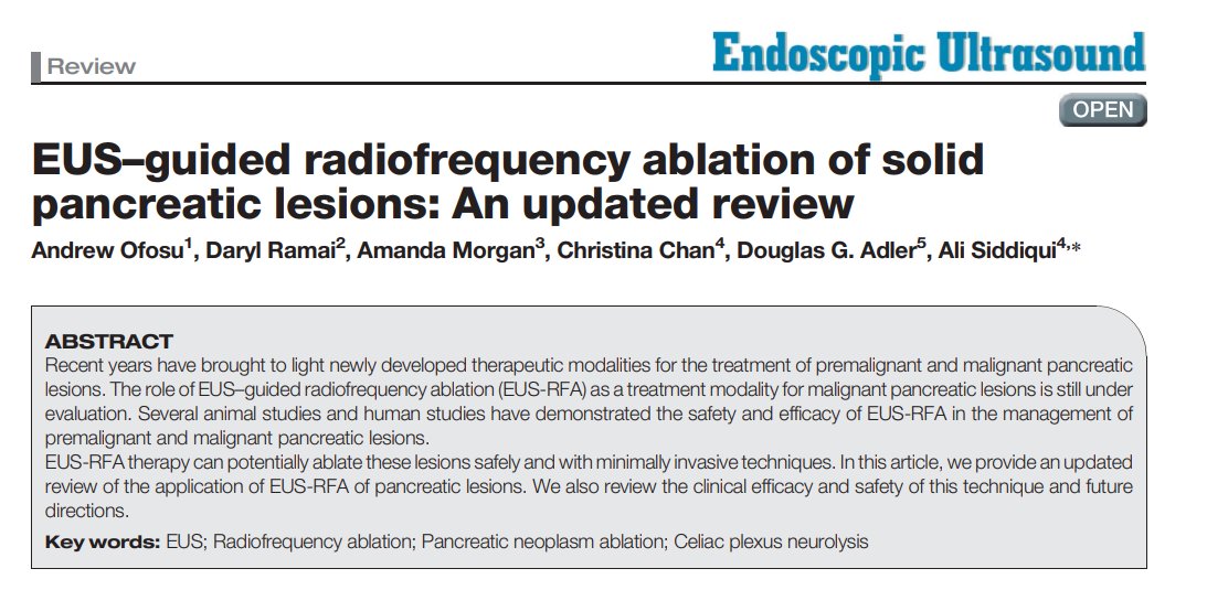 EUS–guided radiofrequency ablation of solid pancreatic lesions: An updated review @DouglasAdlerMD @aofosu123 🔗journals.lww.com/eusjournal/pag…