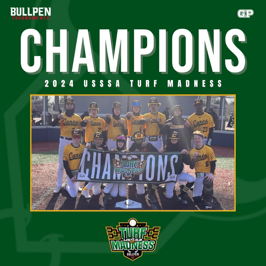 Bullpenevents's tweet photo. 🏆 CHAMPIONS 🏆                   

Congratulations to the 2024 USSSA Turf Madness 13U AA Champions, Canes Great Lakes 2029 Gold!!     

#WhereBaseballMatters https://t.co/uypWXo527Z