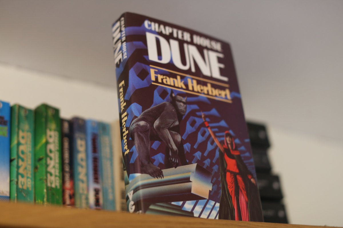 Thoroughly enjoyed #DunePart2, impressed especially with fine turns from Bardem, Zendaya, and Pugh. Dune is my fave novel, here's some pics of some of my collection of editions.