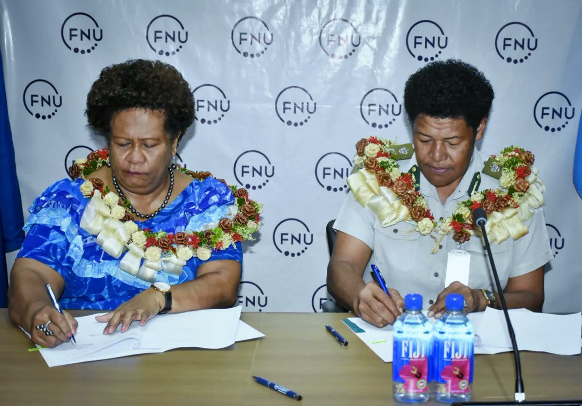 FNUFiji's tweet photo. ✳️ Leadership in action: Vice Chancellor Professor Unaisi Nabobo-Baba and  Fiji Corrections Service, Acting Commissioner Salote Panapasa unite in commitment, signing a landmark MOU for a brighter, inclusive educational future.

#TeamFNU #FijiCorrectionsService #MOUSigning https://t.co/mKENsSIHxu