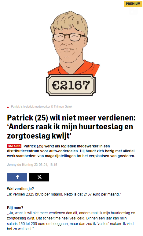 Uh wat ?! Zo weinig belasting ?

2350 bruto (ok is niet veel) en dan toch 2167 euro overhouden netto ?

(via @Mirjam152 , uit welke krant komt dit trouwens)  ? Televaag . . .