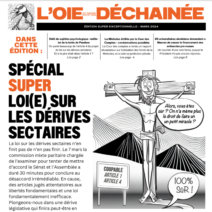 LazarmanT's tweet photo. Notre nouvelle OIE SUPER DECHAINEE, Spécial loi(e) dérives sectaires est parue !
#Miviludes #GEMPPI #Fecris
https://t.co/xT0XlyHcC0 https://t.co/knOoczCGGc