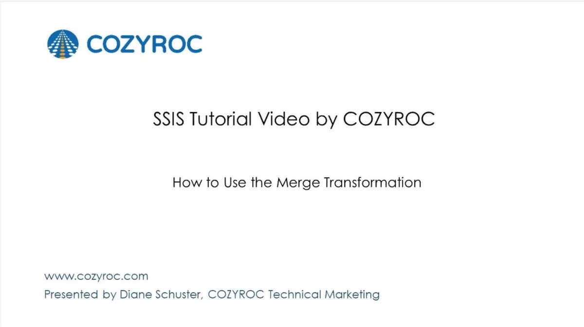 CozyRoc's tweet image. How to Use the Merge Transformation in SSIS - SSIS tutorial video by COZYROC youtube.com/watch?v=1h7Am2… #SSIS #SSIStutorial #COZYROC #tutorial