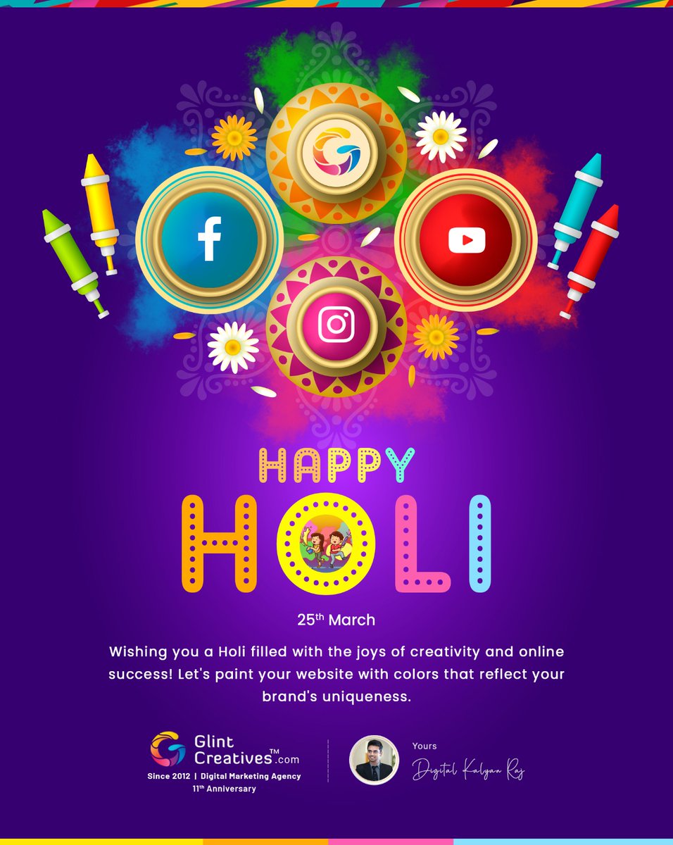 🌟 May the festival of Holi usher in new beginnings and opportunities, and fill your life with endless blessings and prosperity. Wishing you a joyous and colorful Holi celebration!

glintcreatives.com

#HappyHoli  #GlintCreatives #chennai #vijayawada #hyderabad #webdesign