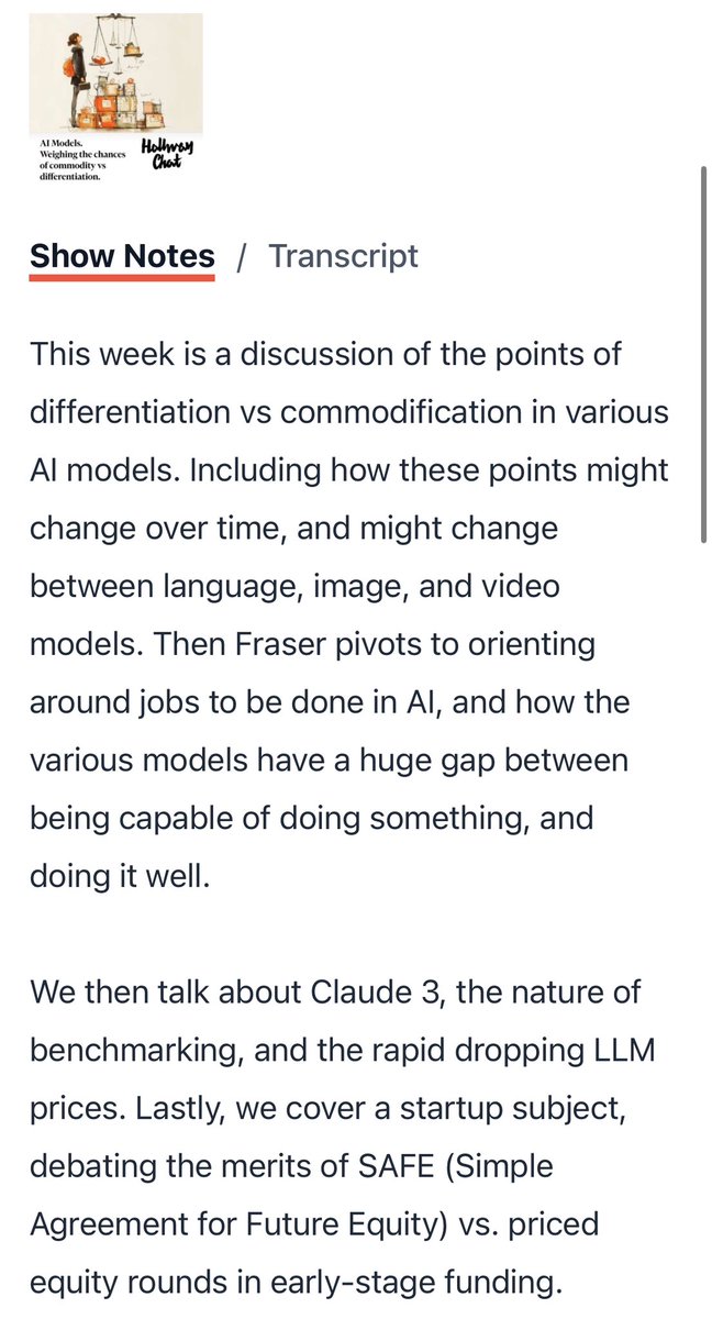 This was a lovely discussion. @nabeel and I talk through when a model has differentiated value and when it becomes a commodity.