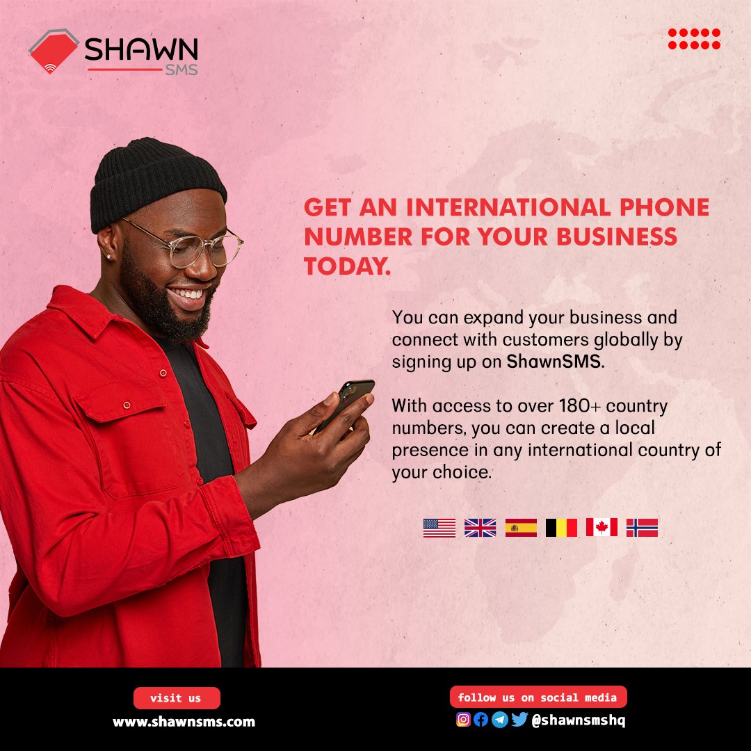 Expand your business horizons with an international phone number! Connect with customers around the world and take your business to new heights with shawnsms.com