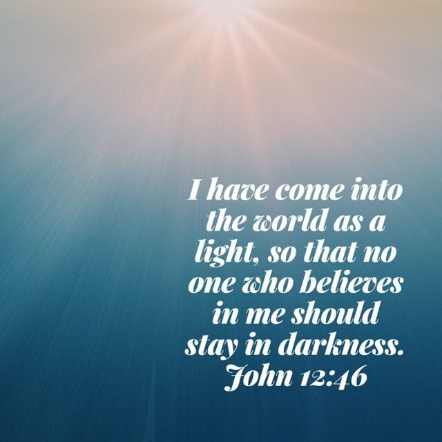 Again Jesus spoke to them, saying, “I am the light of the world. Whoever follows me will not walk in darkness, but will have the light of life.” John 12:46