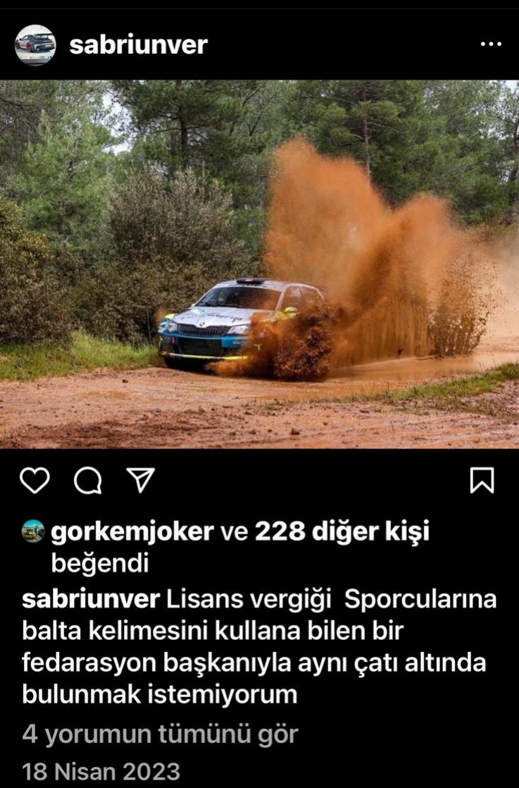esma113d's tweet photo. Eren Üçlertoprağı rallide yarışan sporcularımıza R5 pilotlarımıza "baltalar" "kazmalar" diyerek başkanlık yapamayacağının sinyalini o zaman da vermişti zaten, örnek başkana bakar mısınız yuh ulan! Tosfed Eren https://t.co/8BnzMY7X7S