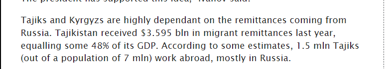 Tajik Muslim appeasement continues to this day.

Around 50% of Tajik GDP came from Russian migrant r...