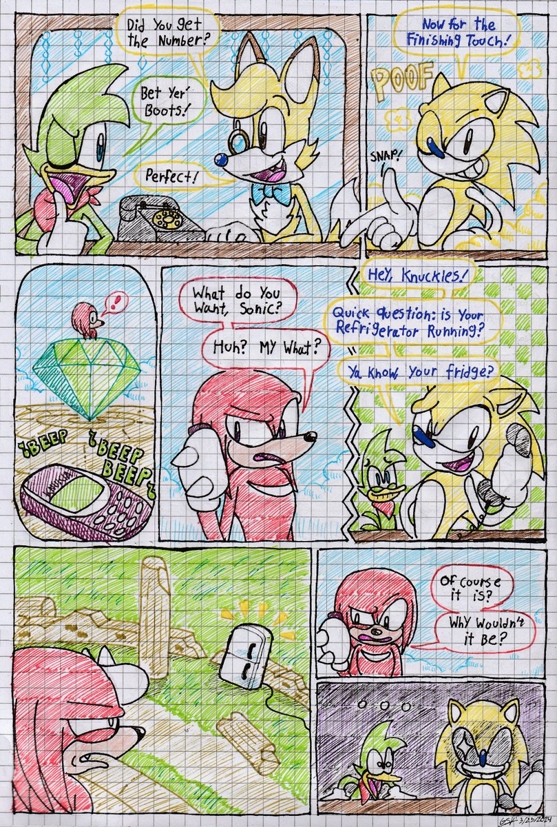 NintenMessenger's tweet image. Sherwood The Faux - Cold Caller.
A little prank call never hurt anybody... though I'd hate to be Sonic the next time Knuckles sees him.
#SherwoodTheFaux #BeanTheDynamite #KnuckelsTheEchidna #SonicOC #Fanart #Comic #SonicTheHedgehog
