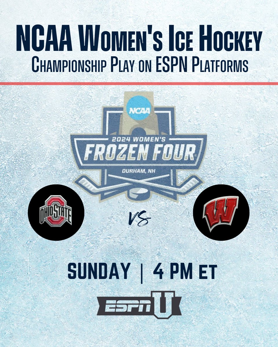 It's a great day to raise a trophy! 🏆 Sunday, the puck drops on the 2024 Women's @NCAAIceHockey National Championship 🏒 4 pm ET | @OhioStateWHKY vs @BadgerWHockey | ESPNU, ESPN+ 🎙️ @leahhextall, @AJMleczko, @danaboyle_ #WFrozenFour